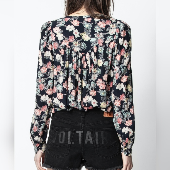 Zadig & Voltaire Tifany Top Flowers Print Blouse Size Small - Picture 2 of 9